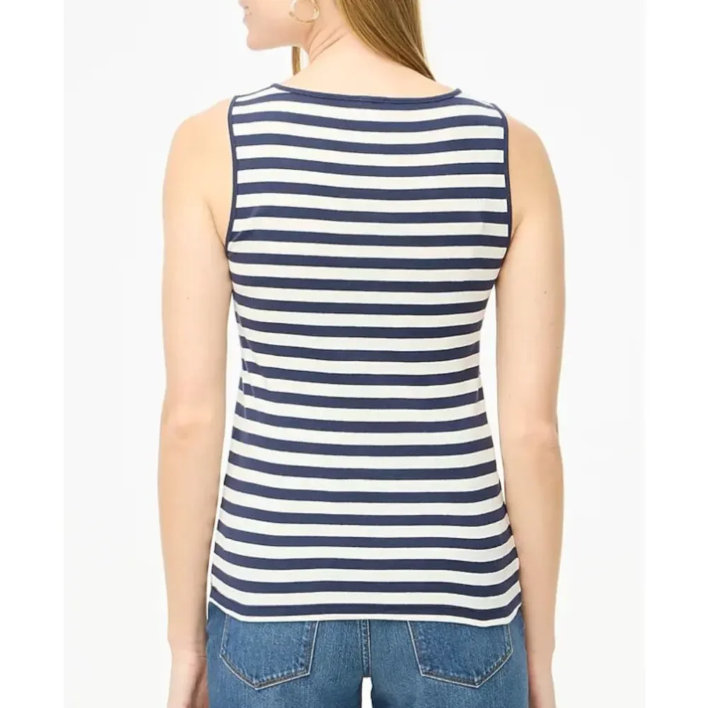 J.Crew Striped Shell Tank Top WMNS 2X White Navy Contrast Trim Slim Cotton Knit